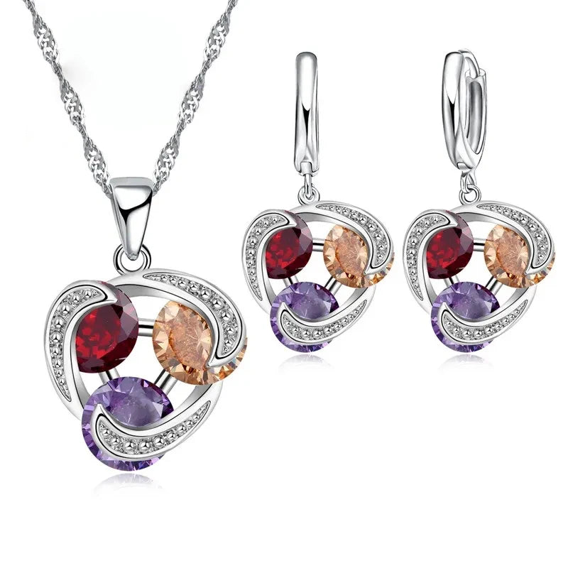 Sterling Silver Jewelry Set for Women Girls Necklace Earrings CZ Zircon Gift