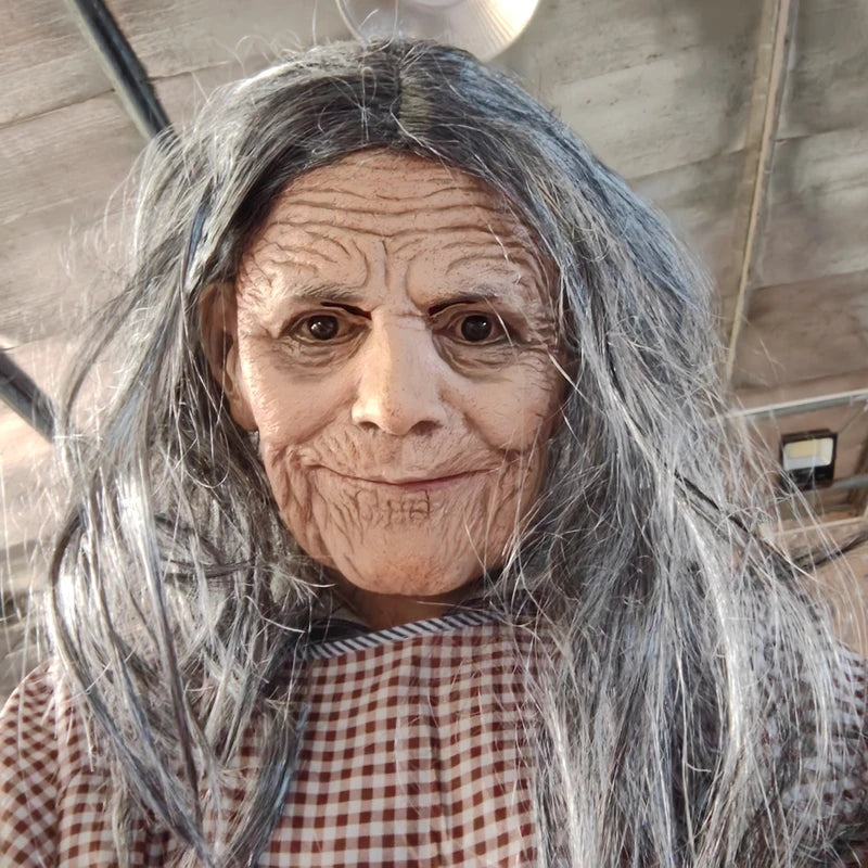 Realistic Granny Latex Mask with Moving Mouth for Halloween Costume Props