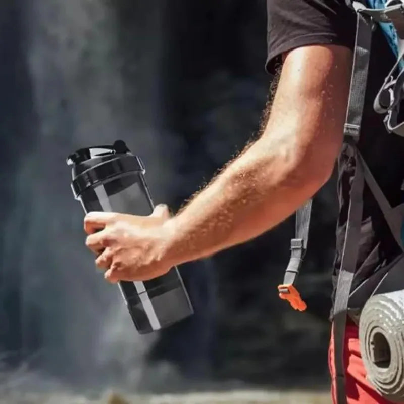 16 Oz Leak-Proof Protein Shaker Bottle with Multiple Compartments & Non-Slip Grip