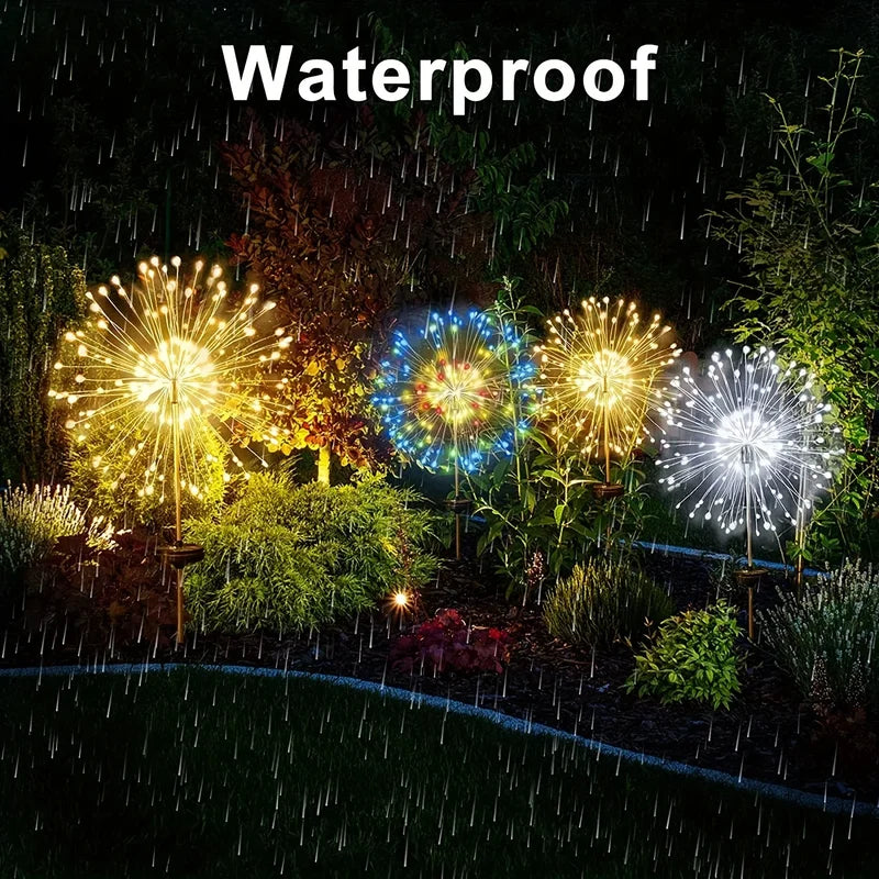 Solar Fireworks String Lights Outdoor Holiday Garden Patio Decorations