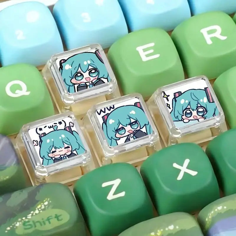 Anime Hatsune Miku Keycap Set for Mechanical Keyboard Transparent Custom Keycaps
