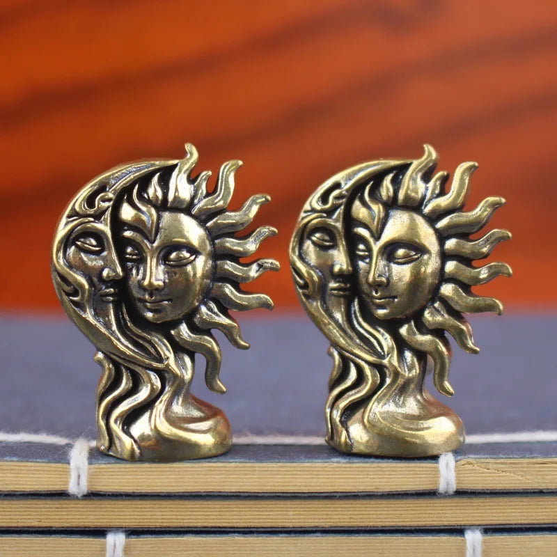 Brass Sun and Moon God Figure Home Decor Ornament Metal Sculpture