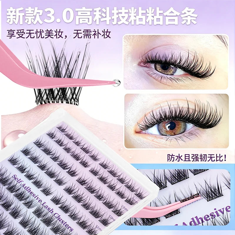 Self-Adhesive False Eyelash Clusters Set No Glue Dense Large Tray Eyelash Extensions