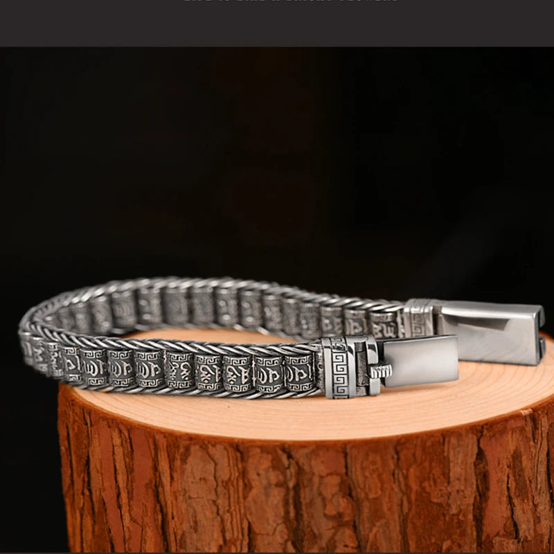 Handmade Lucky Buddhist Scripture Bead Bracelets for Men Customizable Length Jewelry