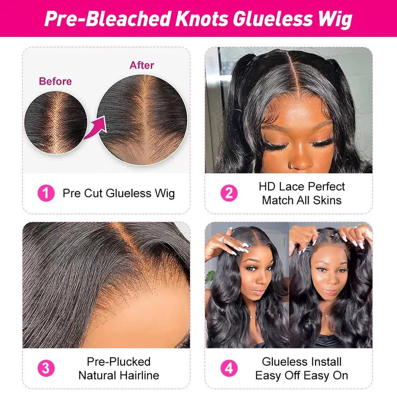 Body Wave Human Hair Wigs Glueless HD Lace Closure Pre-Plucked 30-32 Inch