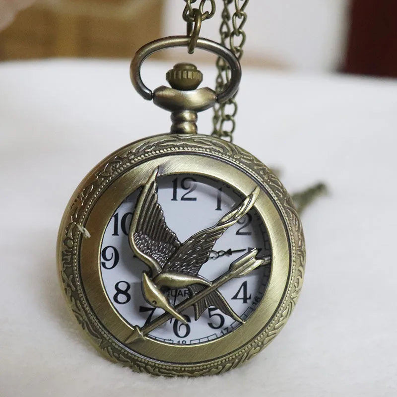 Retro Quartz Pocket Watch with Hollow Mockingbird Design - Stylish Bronze Finish