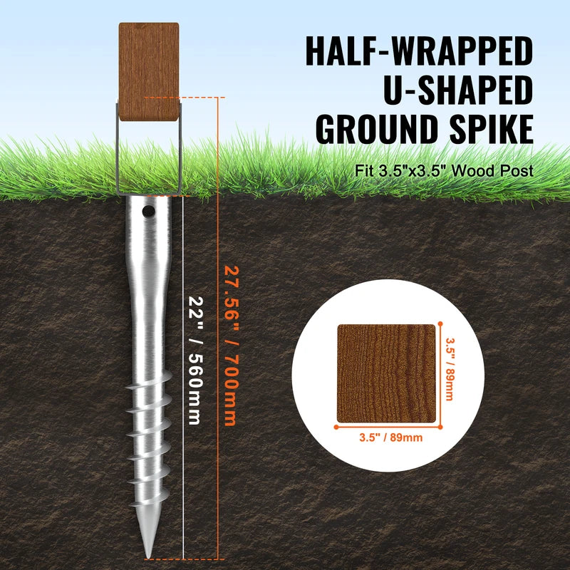 No Dig Ground Anchor Post Stake with Screws & U-Shape Holder - Durable Steel Support