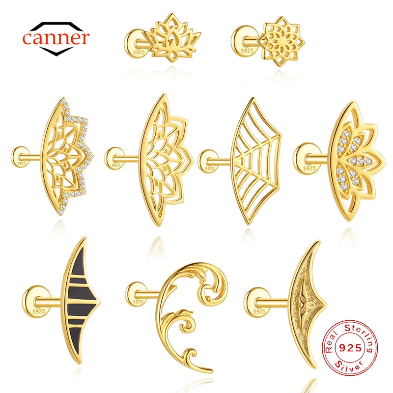 Sterling Silver Lotus Earrings with 18K Gold Plating for Women - Minimalist Jewelry