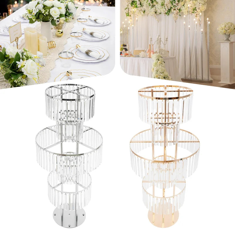 5-Tier Wedding Centerpiece Flower Stand with Acrylic Hanging Vases - Gold/Silver/Red/Light Grey/YELLOW