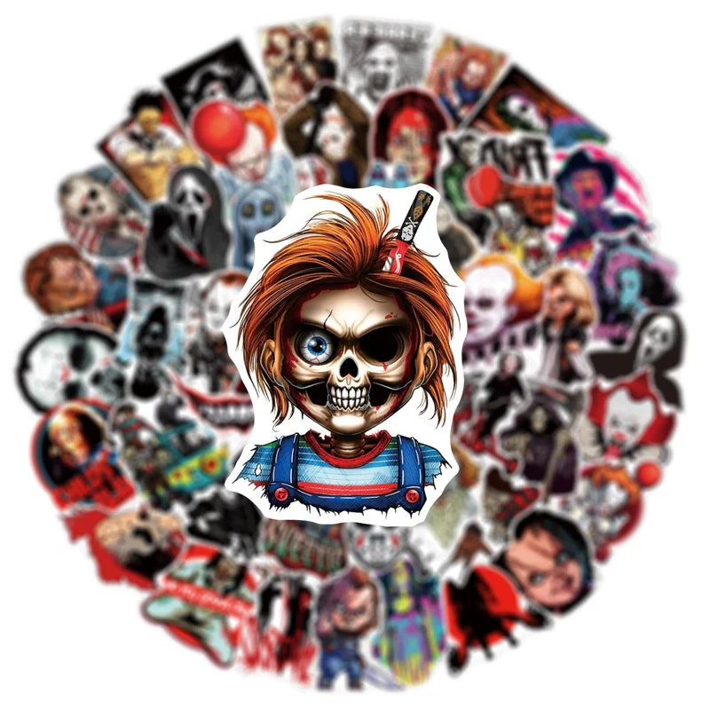 50Pcs Waterproof Horror Movie Stickers for Halloween DIY Scrapbooking Phone & Luggage Decor