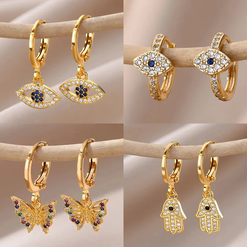Evil Eye Drop Earrings for Women Gold Stainless Steel Vintage Jewelry Gift