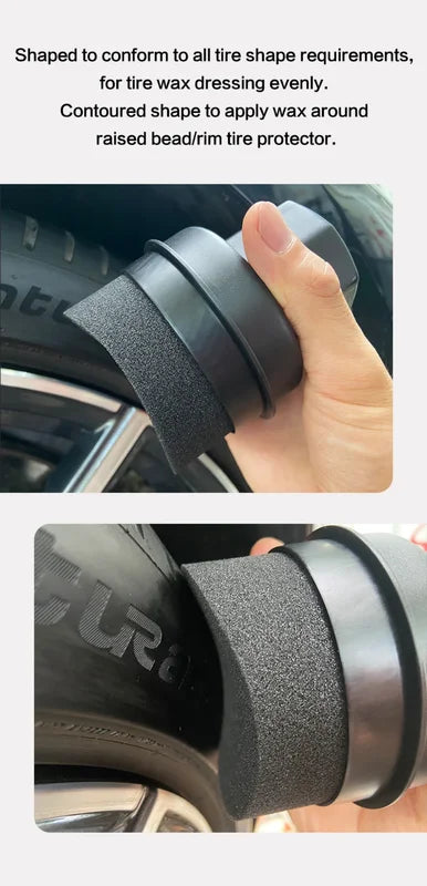 Car Tire Waxing Sponge with Lid - Curved Applicator Pad for Vehicle Detailing