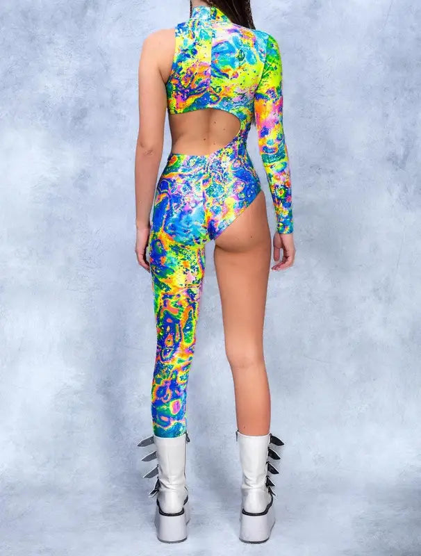 Rainbow Cyberpunk Bodysuit Halloween Costume Jumpsuit for Women