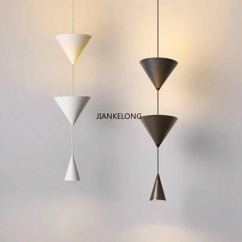 Nordic Minimalist LED Pendant Light for Living Room & Bedroom - Modern Black & White Conical Fixture