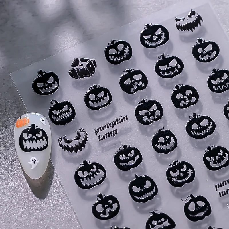Halloween Black Pumpkin Bat Nail Art Stickers - 2 Sheets Spooky Nail Decals