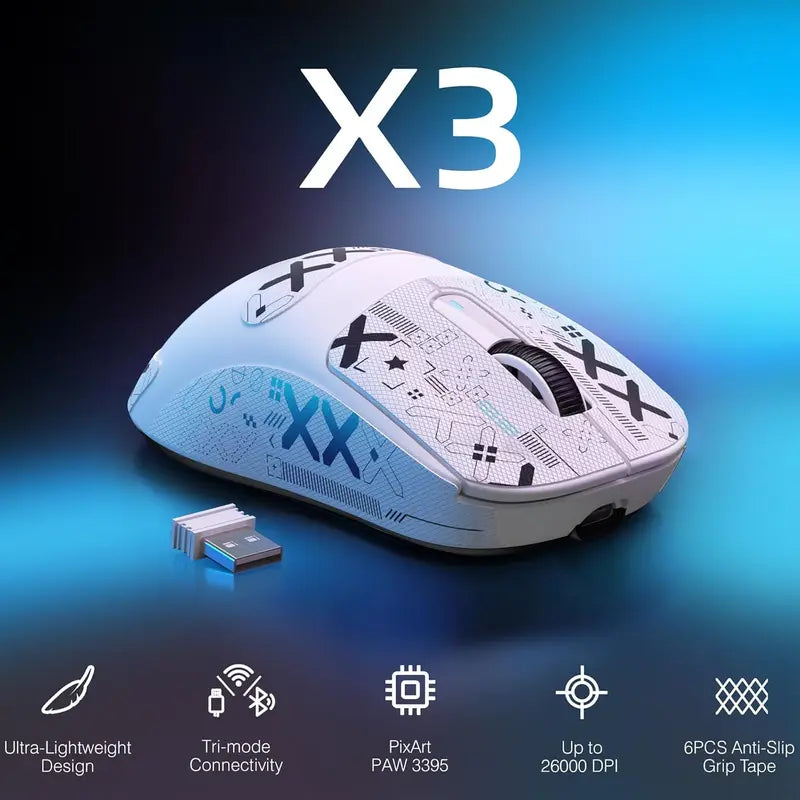 Wireless Gaming Mouse Lightweight 49g Tri-Mode PAW3395 26K DPI Battery 200h