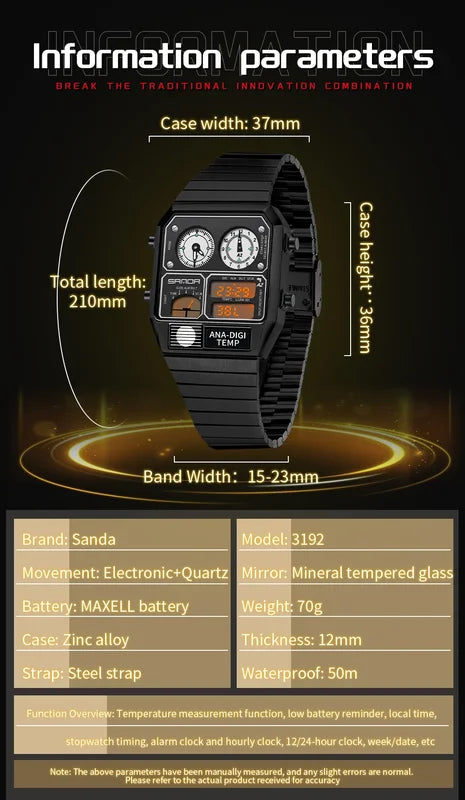 Digital Sports Watch with Multifunctional Features, Thermometer & Stopwatch