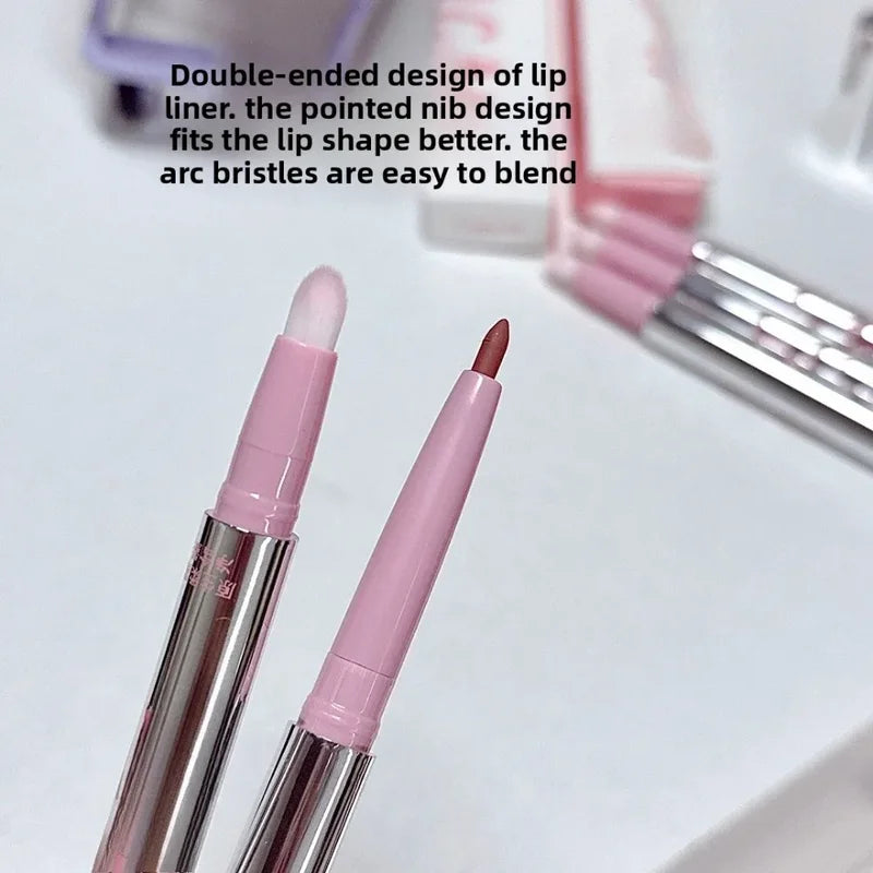 Nude Lip Liner with Lip Brush Long Lasting Velvet Matte Lipstick Makeup