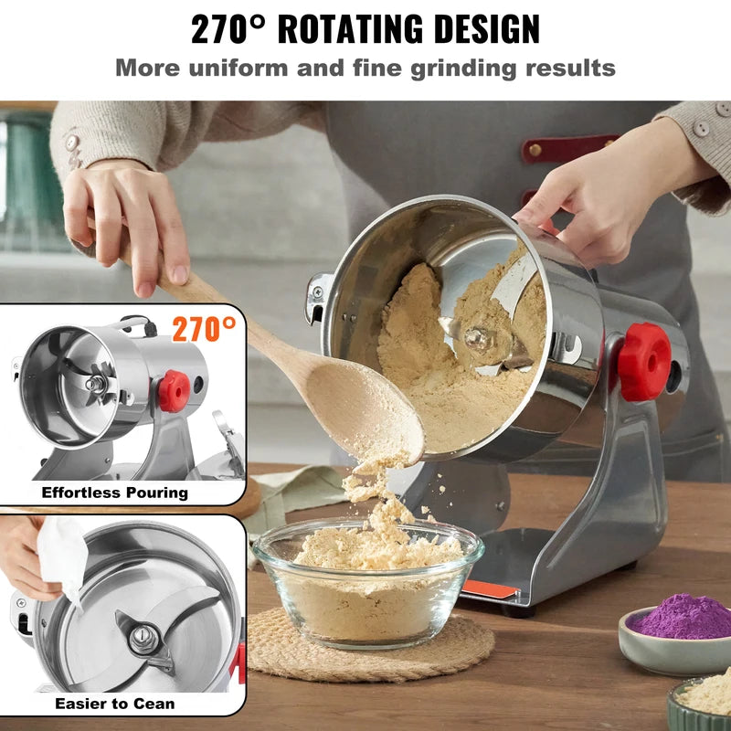 Electric Grain & Spice Grinder 1500W Commercial Swing Mill for Herbs, Grains, Spices