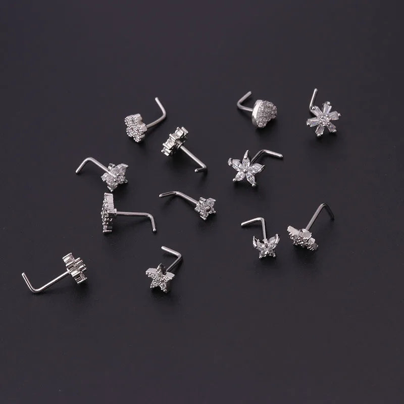 L Shaped Nose Studs Stainless Steel Nose Ring Piercing Body Jewelry for Women