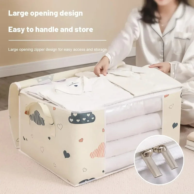 Large Capacity Foldable Clothes Storage Box with Handles Dustproof Zipper Container