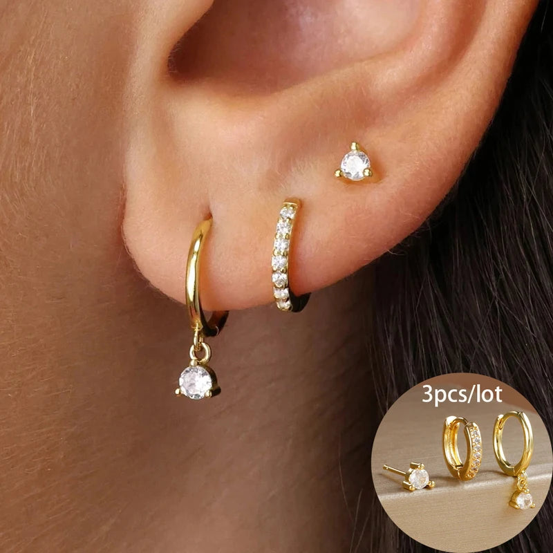 3 Piece Star Drop Earrings Set for Women and Men - Stainless Steel, Gold Plated, Dangle Jewelry