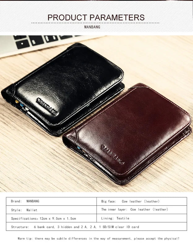 Men's Genuine Leather Wallet Short Card Holder with Classic Style