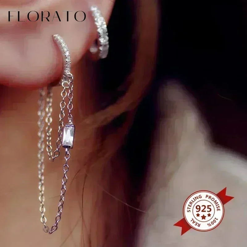 Sterling Silver Tassel Earrings with Zircon for Women Trendy Wedding Jewelry