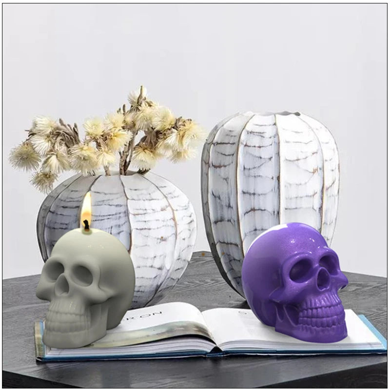 3D Skull Silicone Candle Mold for Halloween DIY Crafts - Ghost Head Pattern
