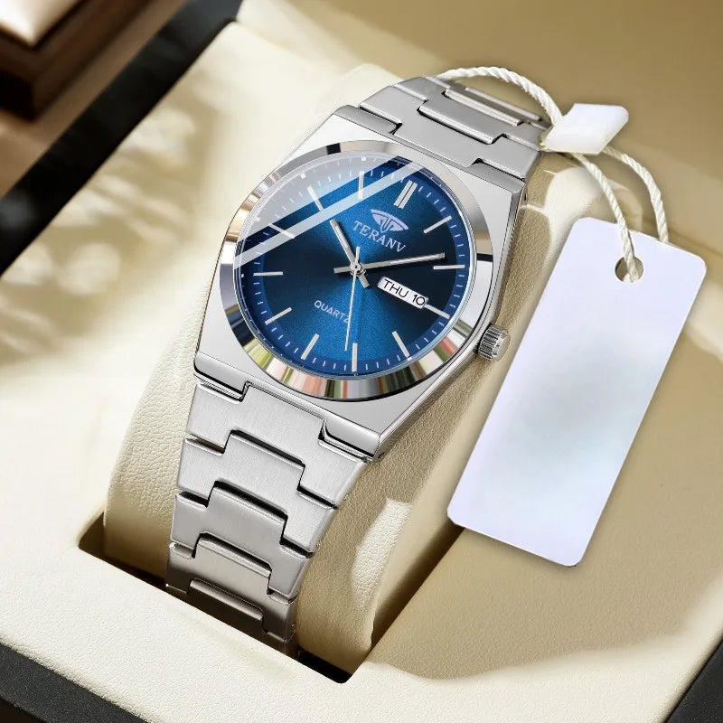 Men's Fashion Quartz Watch with Stainless Steel Case and Calendar Function
