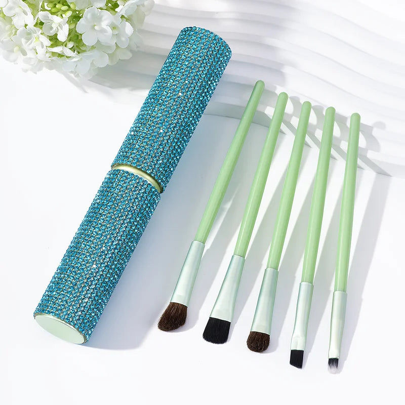 Shiny Rhinestone Makeup Brush Set with Soft Fiber Eyeshadow, Foundation & Blush Tools