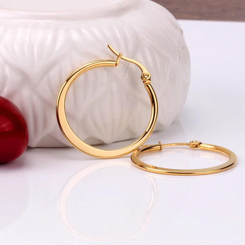 Vintage Hoop Earrings for Women 15mm/25mm/35mm Stainless Steel Gold Plated Jewelry