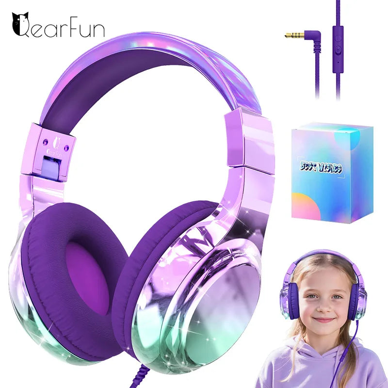 Kids Wired Headphones with Volume Limiter for School & Learning - Foldable Stereo Sound with Mic