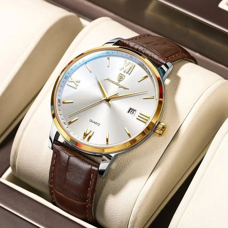 Luxury Business Wristwatch for Men Waterproof Leather Quartz Watch with Luminous Dial