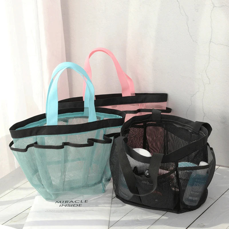 Large Capacity Waterproof Mesh Shower & Beach Bag with 8 Pockets - Travel Organizer
