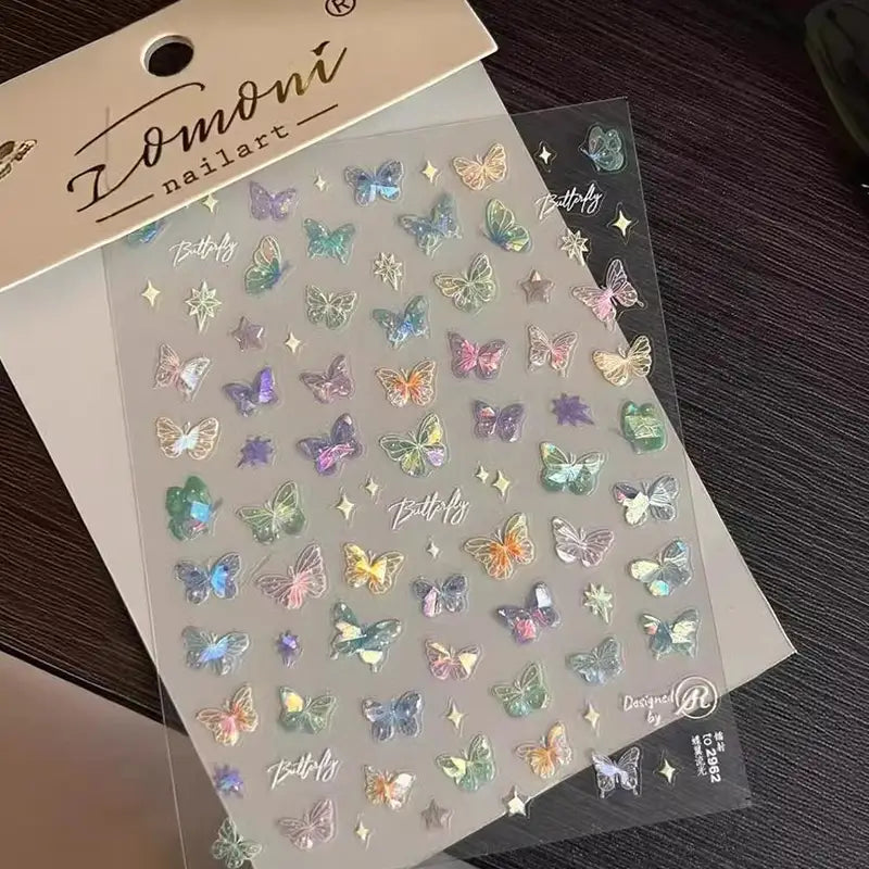 Butterfly Nail Stickers Set - Iridescent Textured Self-Adhesive Decals for DIY Manicure