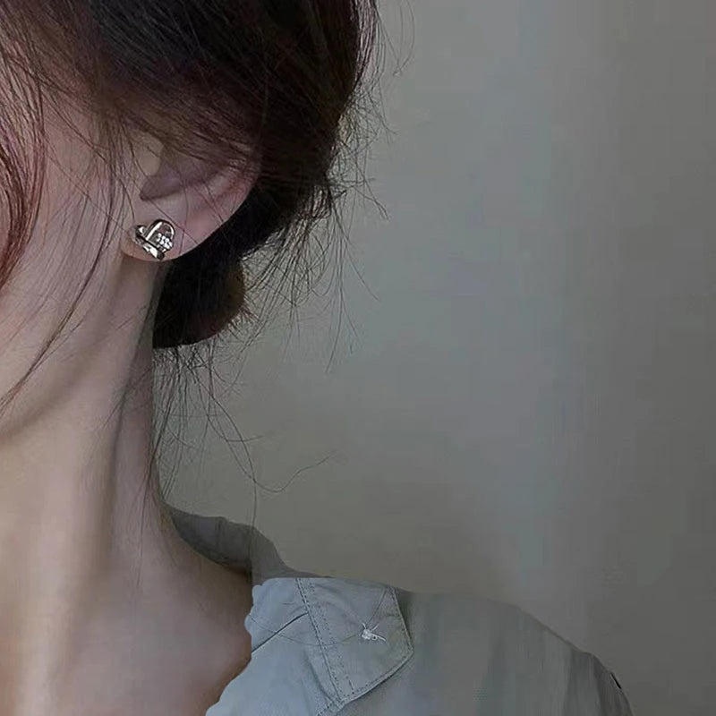 Eternity Love Earrings for Women Heart Stud Piercing Silver & Gold Tones
