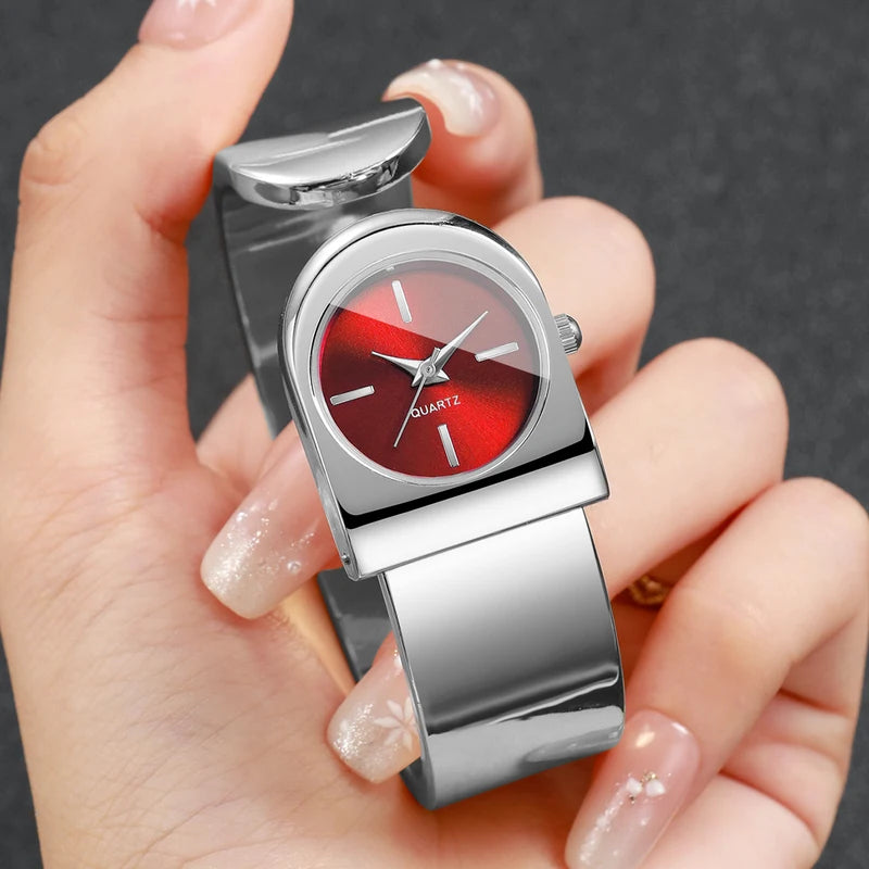 Women's Luxury Gold Cuff Watch with Unique Dial Quartz Movement - Multiple Colors