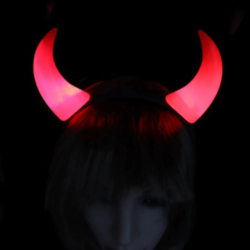 Glow LED Devil Horns Headband for Halloween Costume Party Adjustable Light-Up Headwear