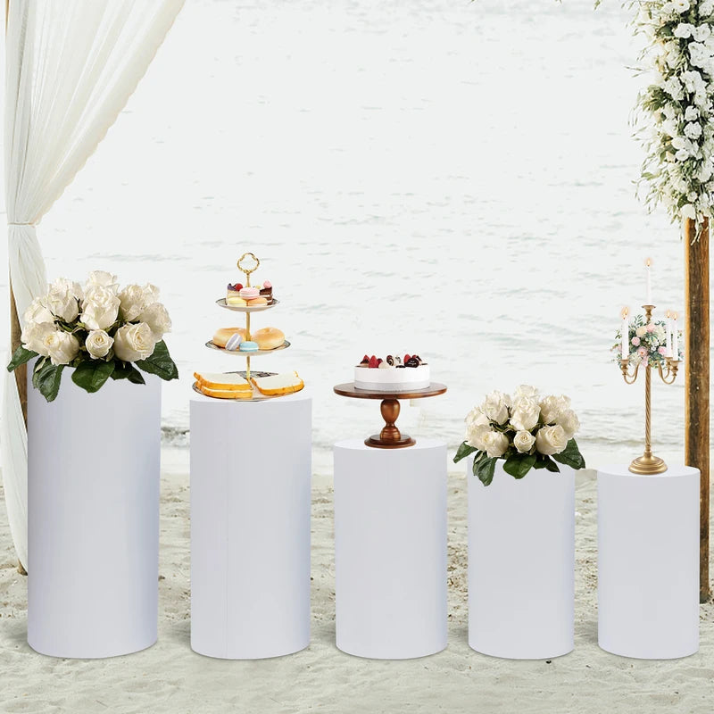 Set of 3 or 5 Round Metal Pedestal Cake Stands for Weddings and Parties