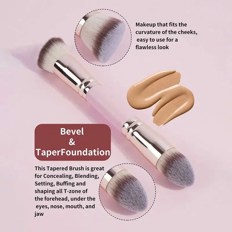 4-Piece Makeup Brush Set with Case - Dual-Ended Foundation, Blush, Eyeshadow Brushes for Beginners & Travel