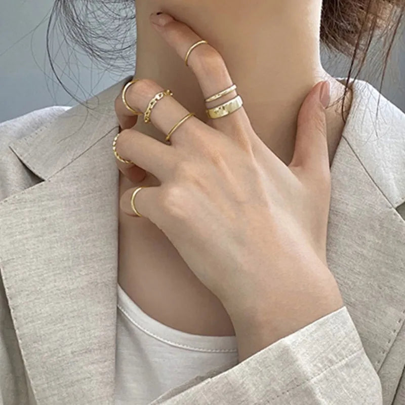 7-Piece Punk Geometric Ring Set for Women Silver Color Jewelry
