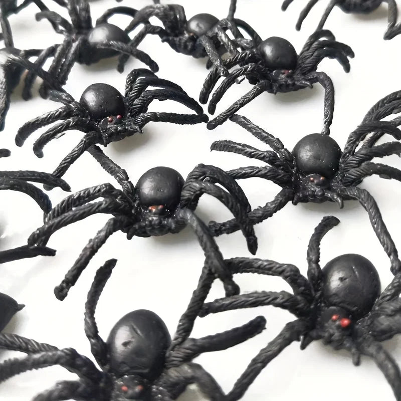 Halloween Spider Prank Props - Small Realistic Plastic Decorations Set of 10