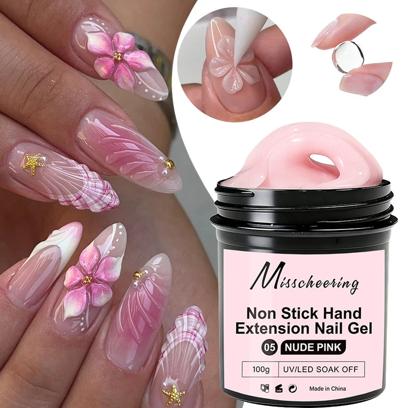 100g Nude Pink Non-Stick Nail Gel for Sculpting & Art - UV LED Soak Off