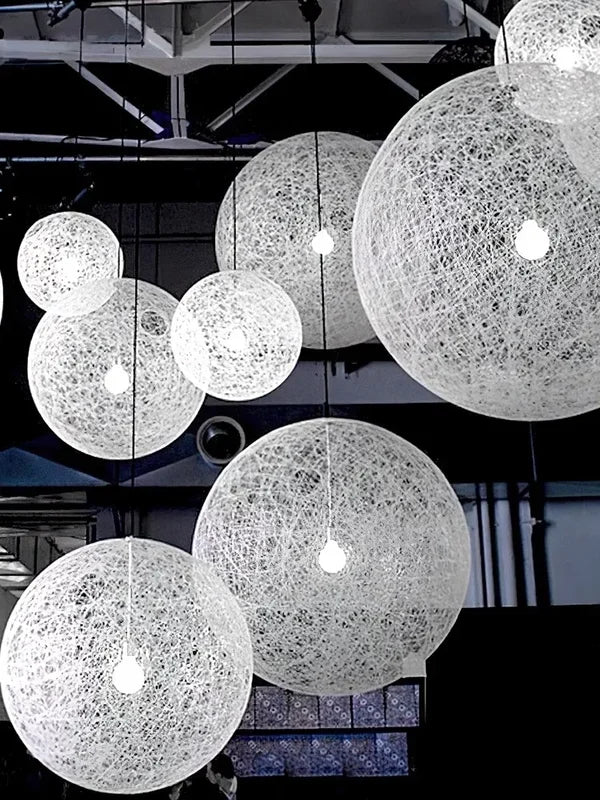 Nordic Rattan Weaving Spherical Pendant Light LED Chandelier for Living Room Loft