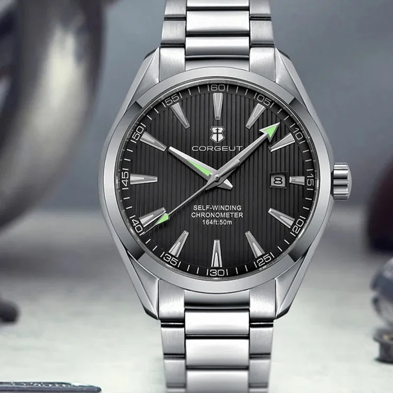 41mm Automatic Mechanical Wristwatch with Sapphire Glass and Stainless Steel Band