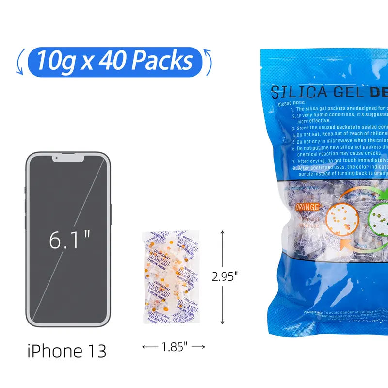 10g 40 Pack Non-Toxic Silica Gel Desiccant Moisture Absorber Bags for Kitchen & Home
