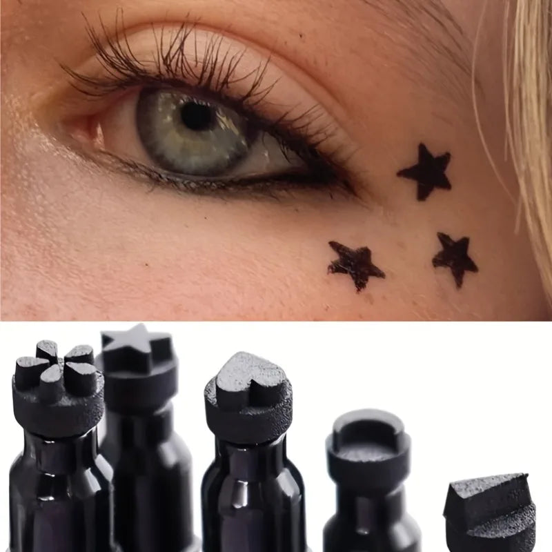 Double-Ended Waterproof Eyeliner Pen with Heart & Star Stamp - Quick-Dry Liquid Eye Makeup