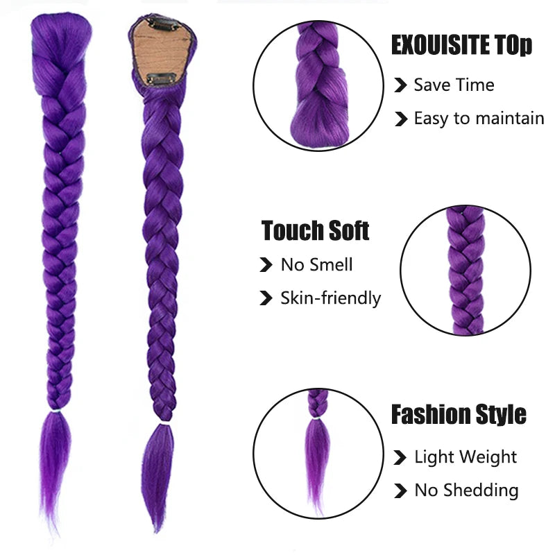 Synthetic 26-Inch Long Braided Ponytail Hair Extension with Clips for Girls Kids Halloween Christmas