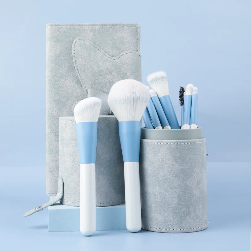 12-Piece Makeup Brush Set with Synthetic Nylon Bristles and Wooden Handles